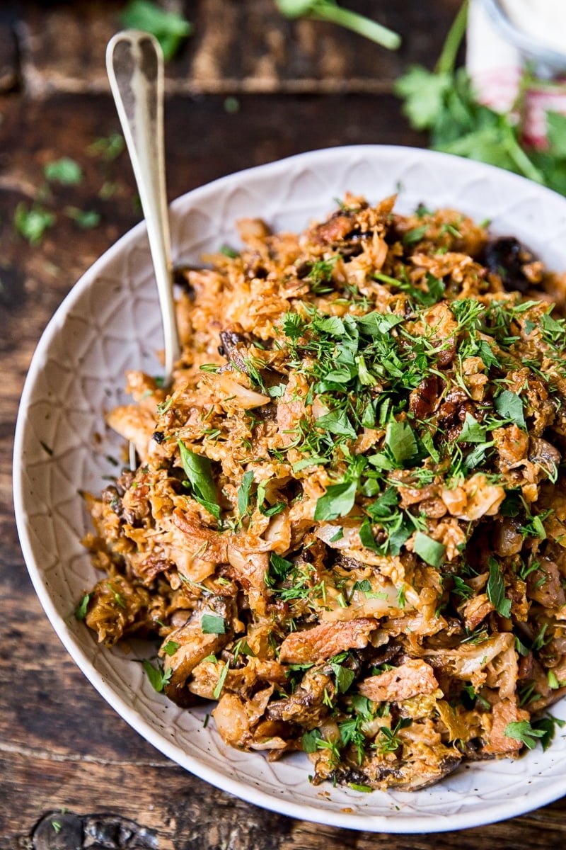 Bowl of cabbage with a spoon