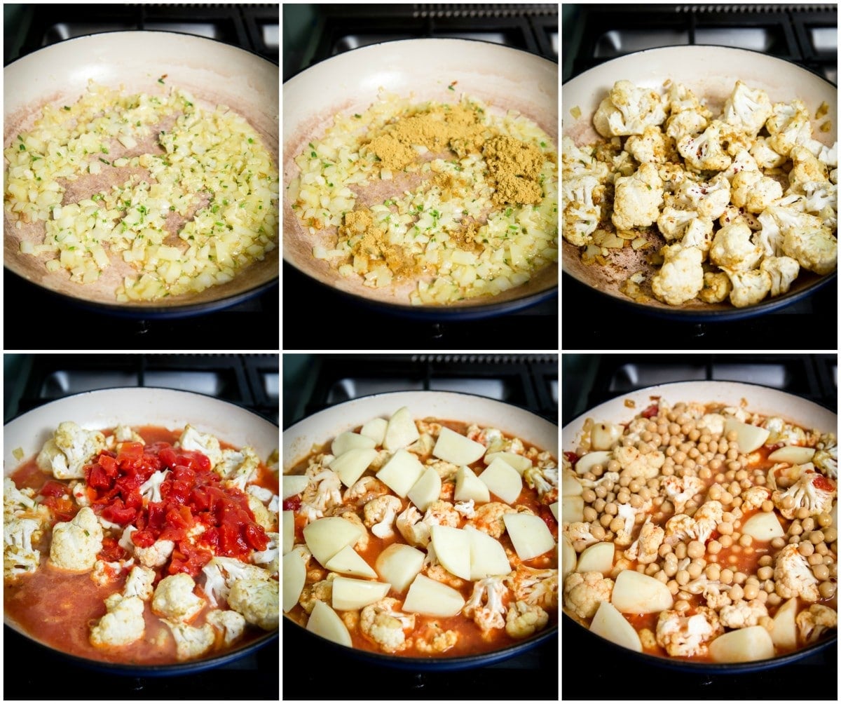 six process shots showing how to make the curry