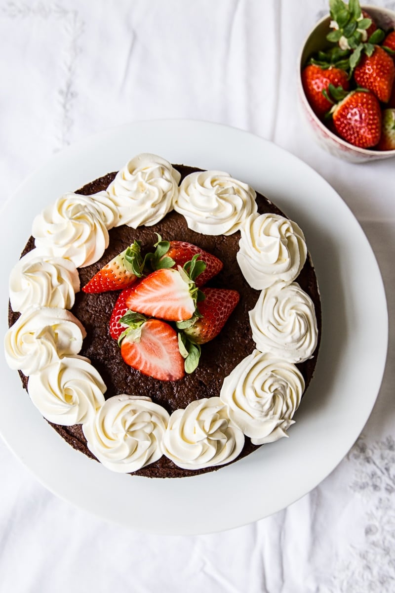 Top down of Chocolate Strawberry Mousse Cake