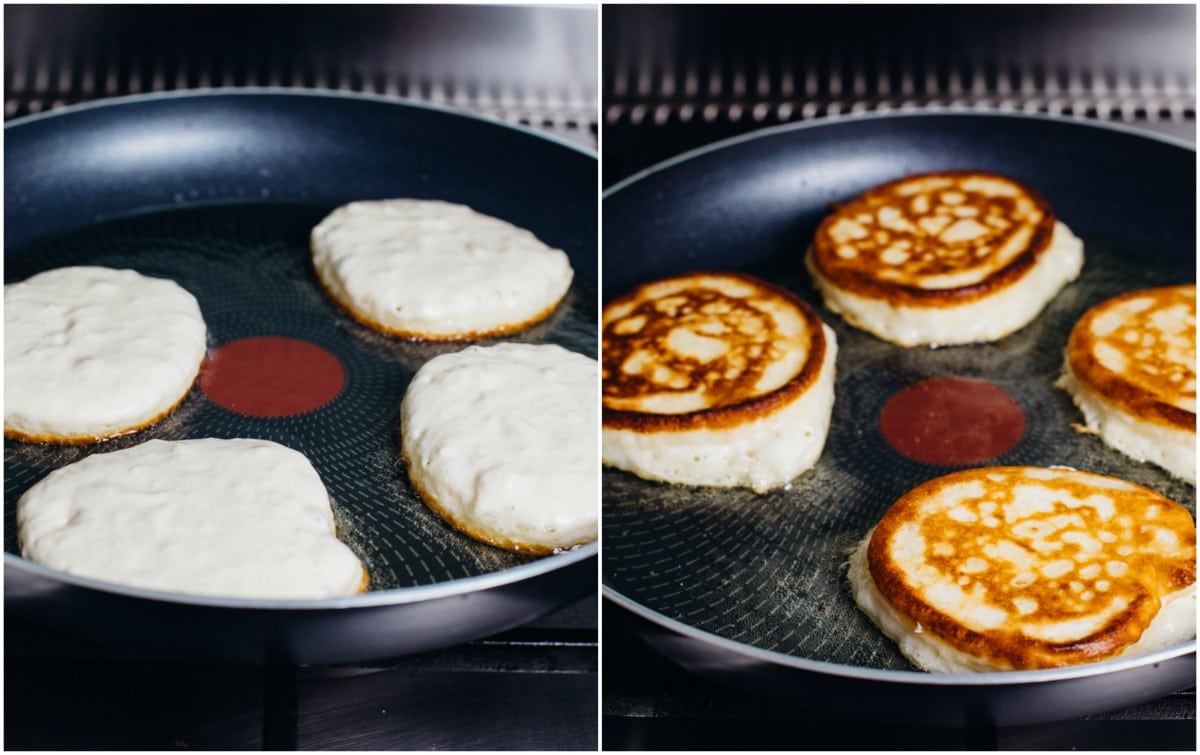 process shots showing frying the oladi