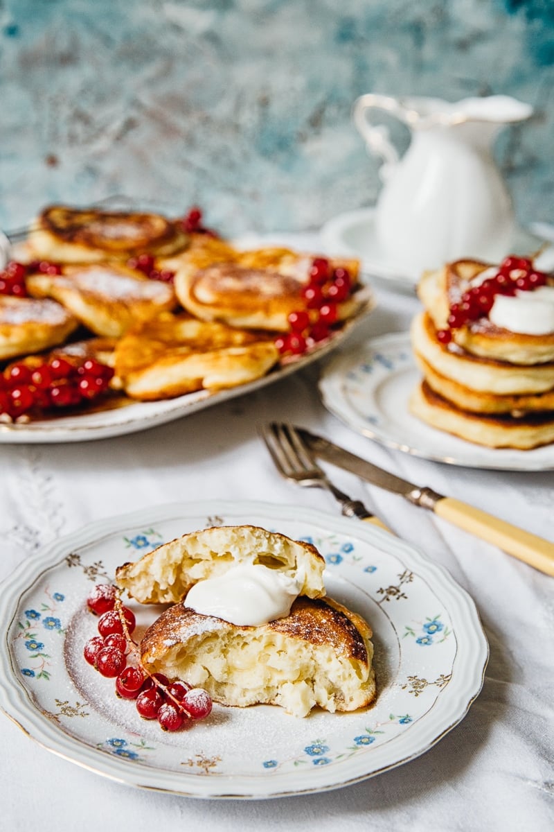 Plates with pancakes