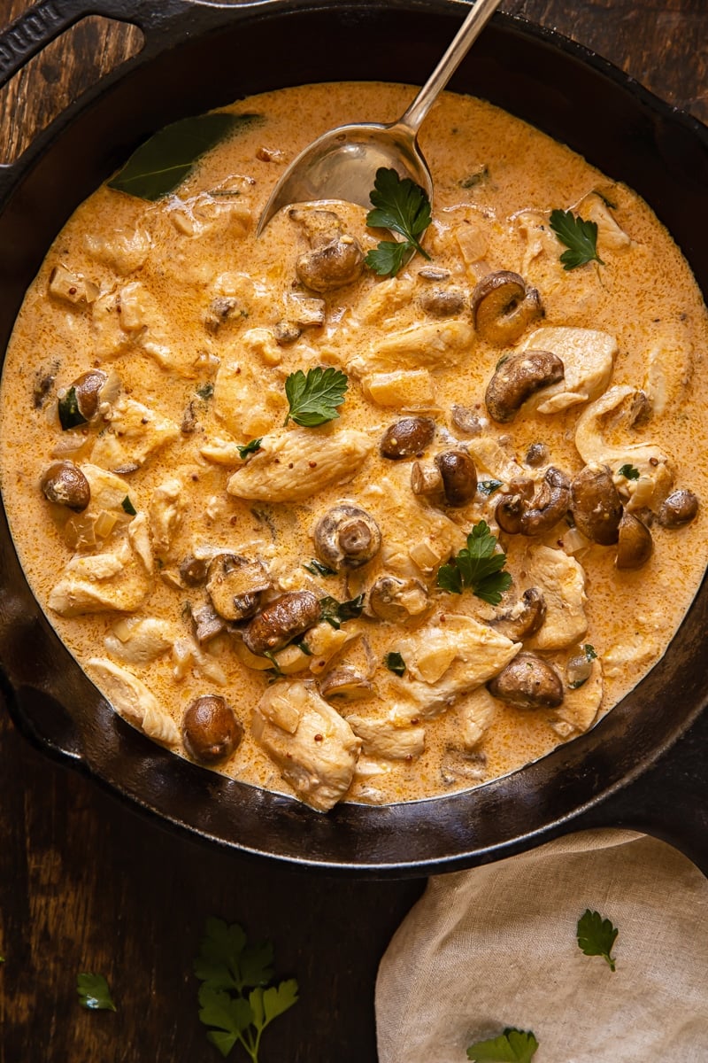 Creamy Chicken Stroganoff with Mushrooms (VIDEO) - Vikalinka