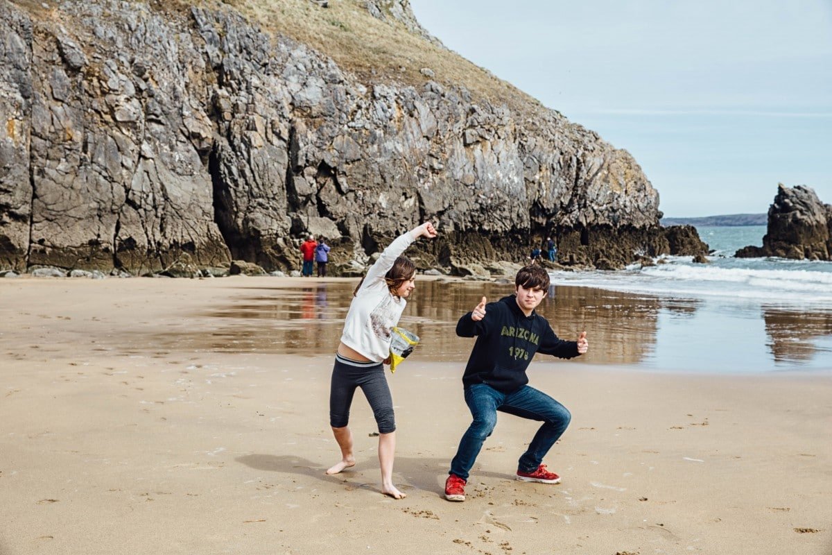 Our kids goofing off at Barafundle Bay