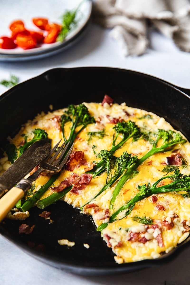 Broccoli Frittata with Aged Cheddar and Bacon #frittata #broccolifrittata