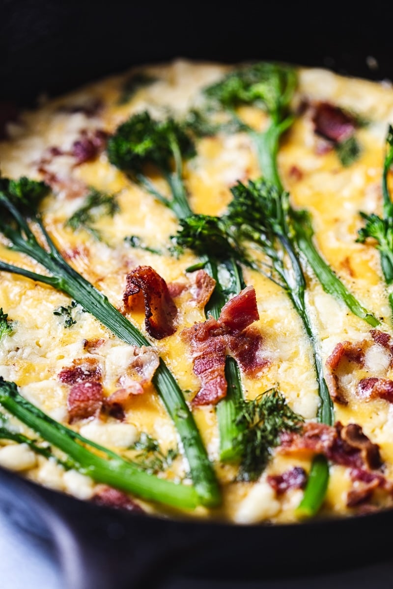 Broccoli Frittata with Aged Cheddar and Bacon #frittata #broccolifrittata