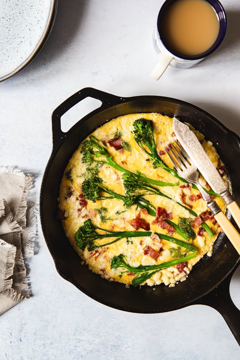 Broccoli Frittata with Aged Cheddar and Bacon #frittata #broccolifrittata