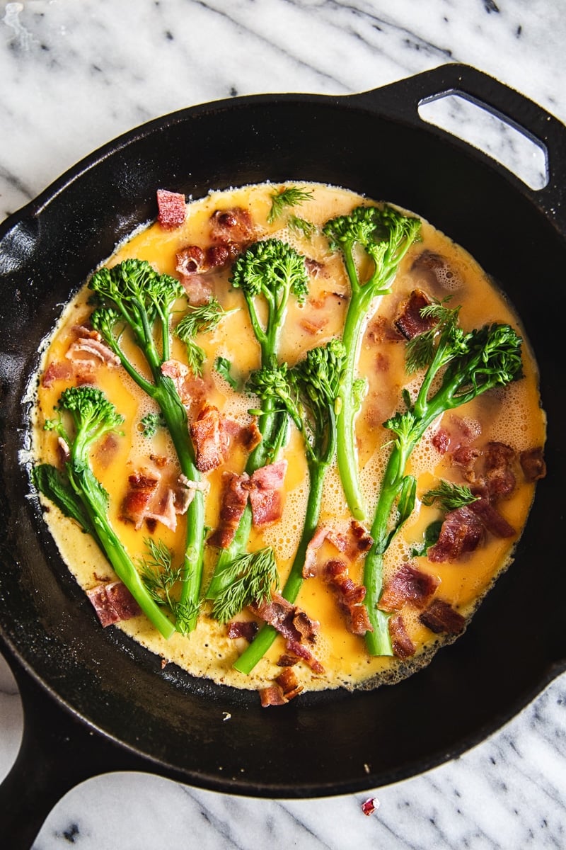 Broccoli Frittata with Aged Cheddar and Bacon #frittata #broccolifrittata