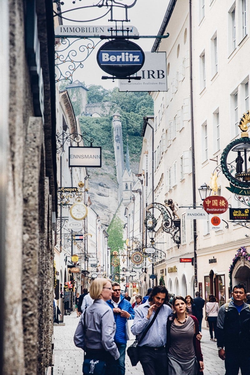 Getreidegasse, the main shopping street in Salzburg