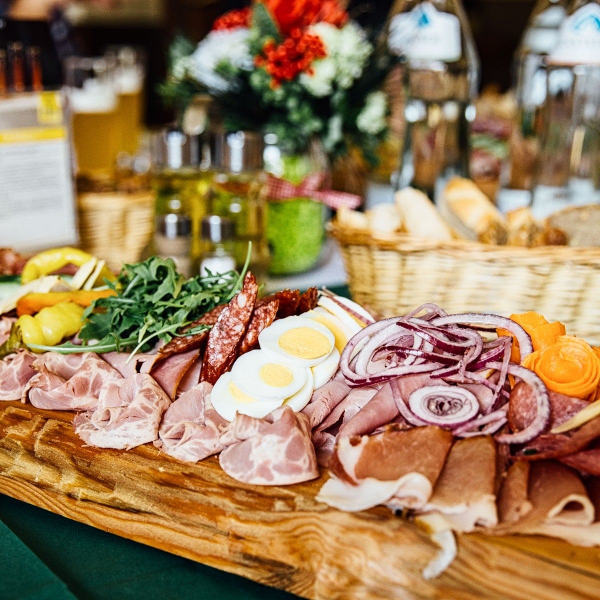 Platter of meats and cheeses served at a brewery pub