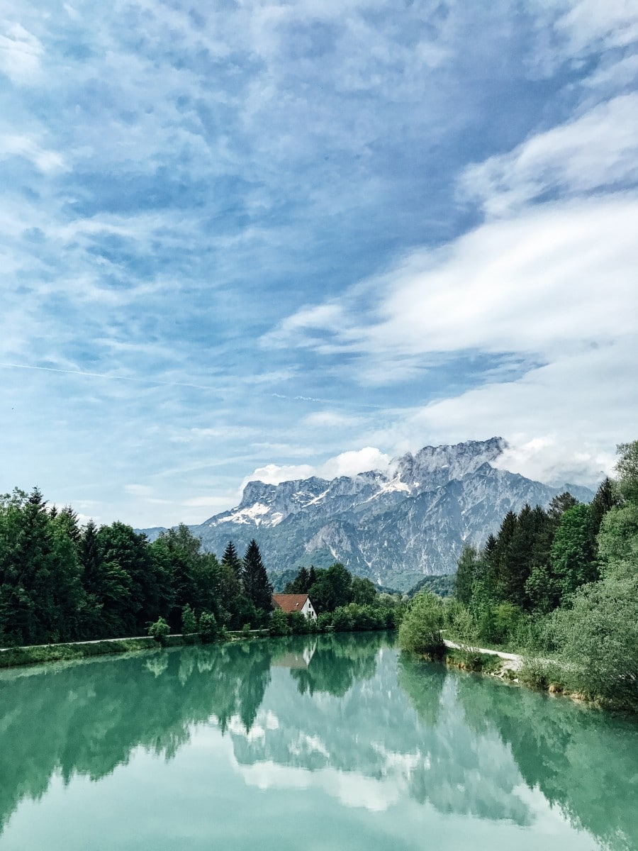 Mountain and green river outside Salzburg