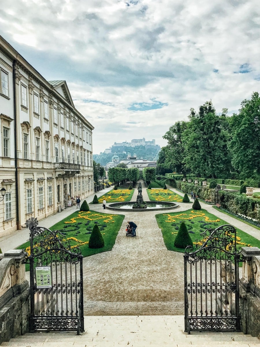 View of Mirabell Gardens, with fortress in the background