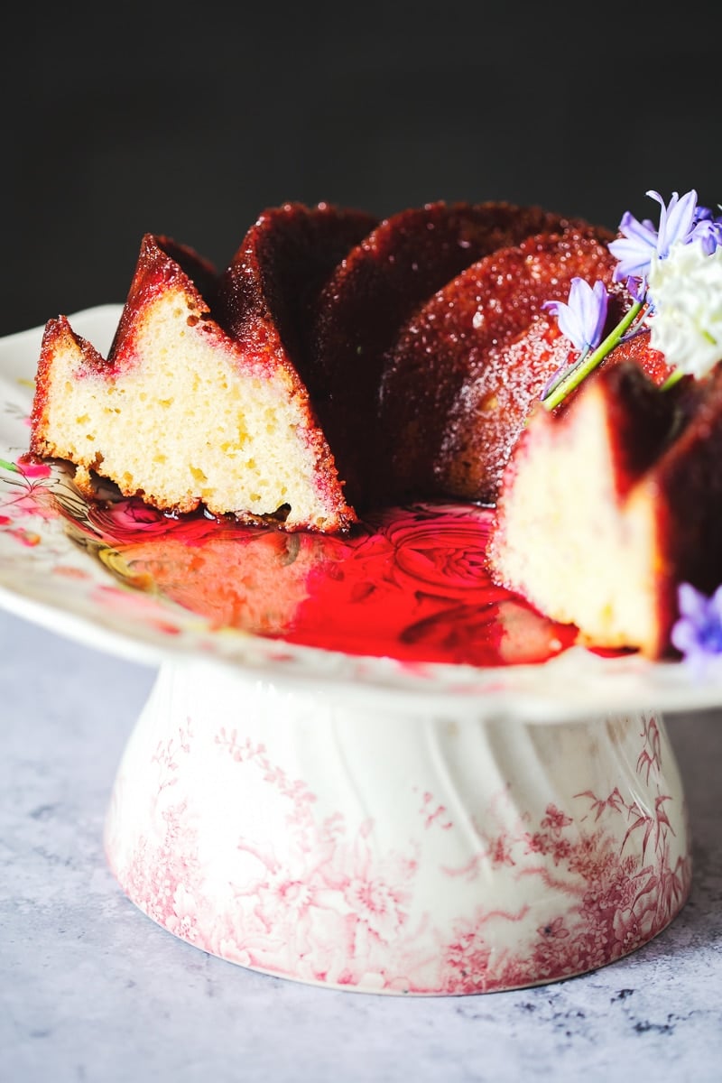 Lemon Ricotta Cake with Blackberry Glaze #lemoncake #bundtcake #blackberryglaze