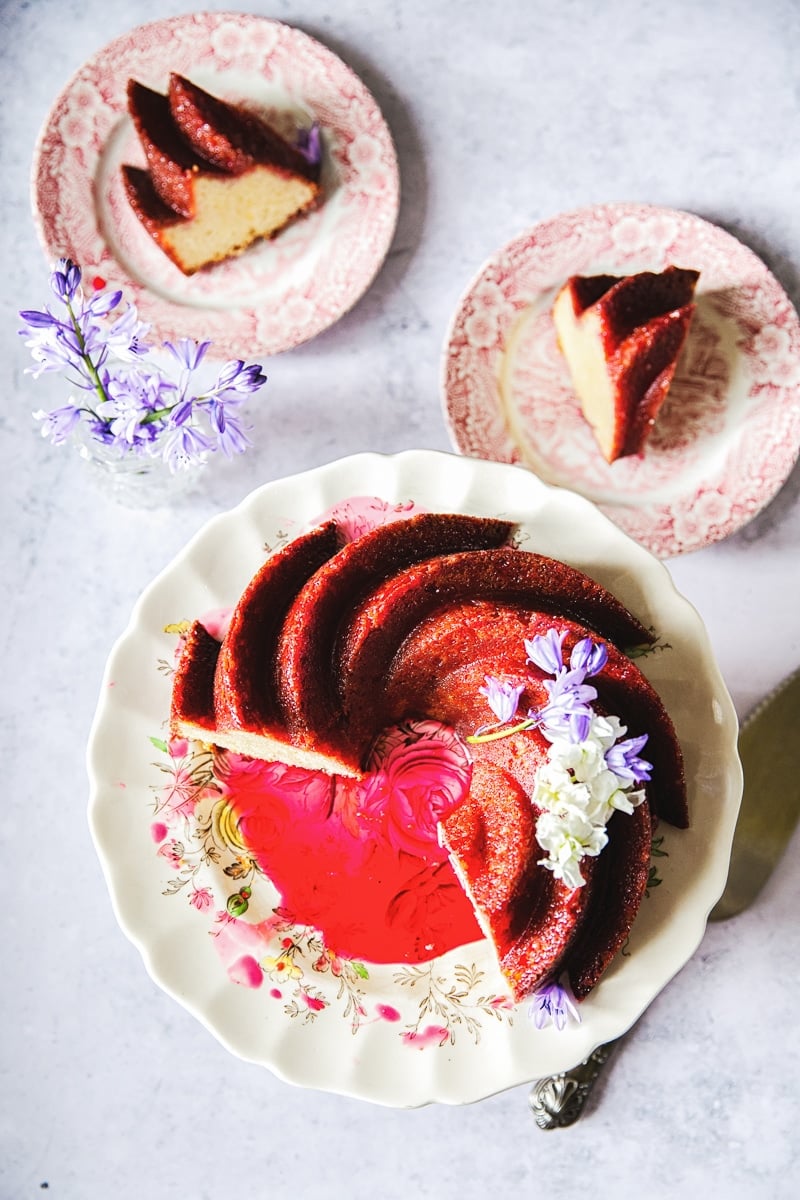 Lemon Ricotta Cake with Blackberry Glaze #lemoncake #bundtcake #blackberryglaze