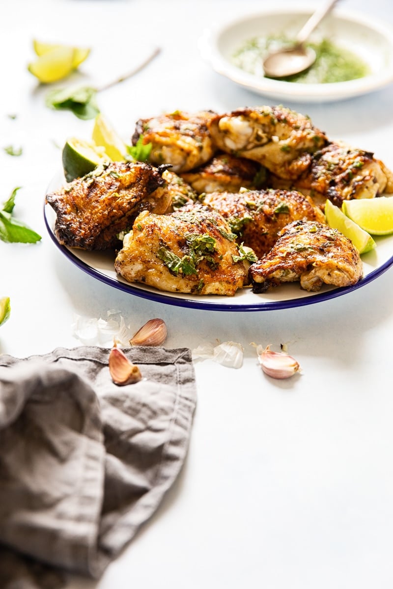 Plate of the chicken against a white background