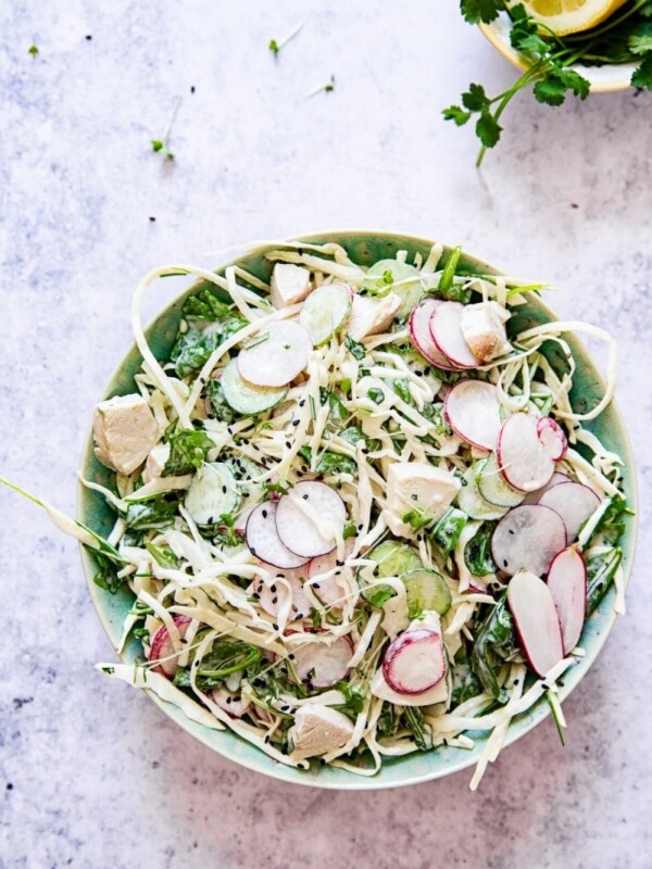 Bowl of best keto cabbage salad from the top down