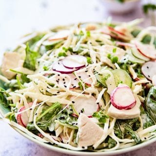 Close up of cabbage salad from the side