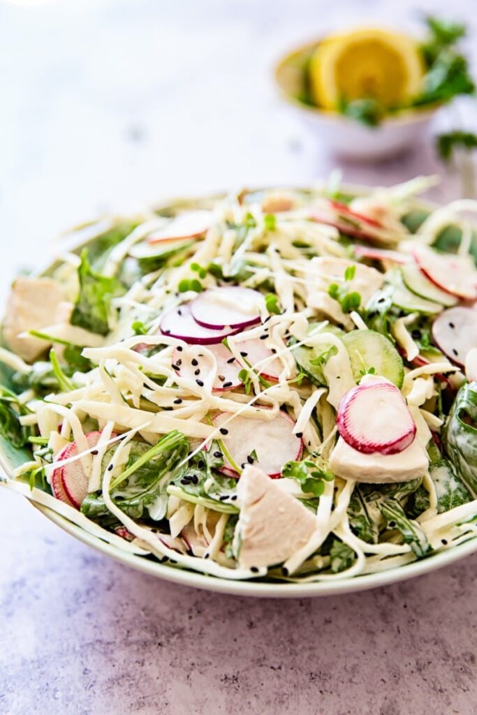 Close up of cabbage salad from the side