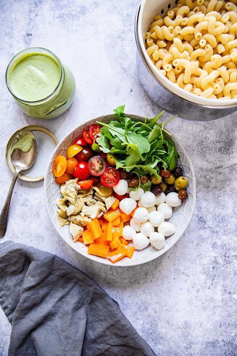 Top down of salad ingredients