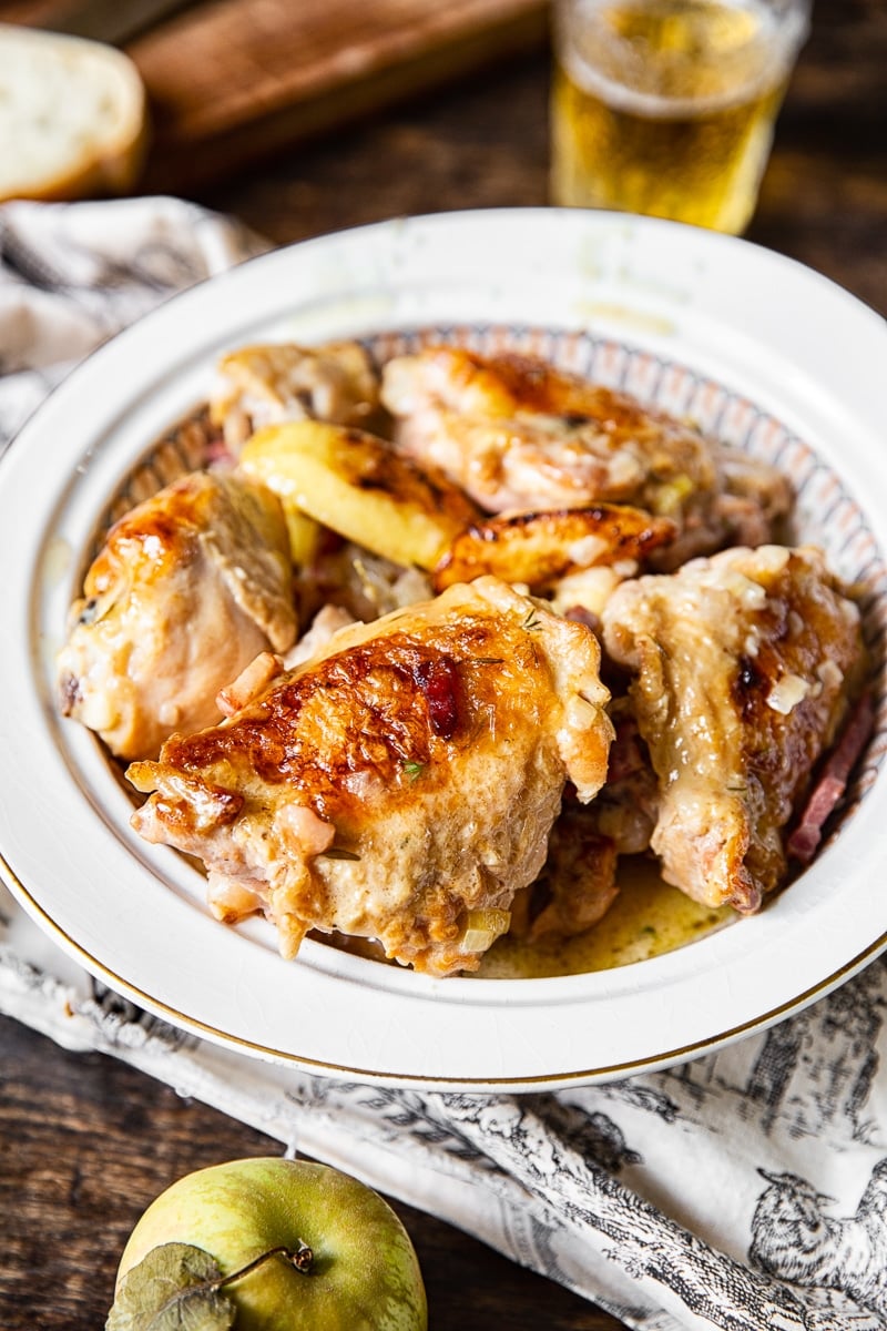 braised chicken thighs in serving dish