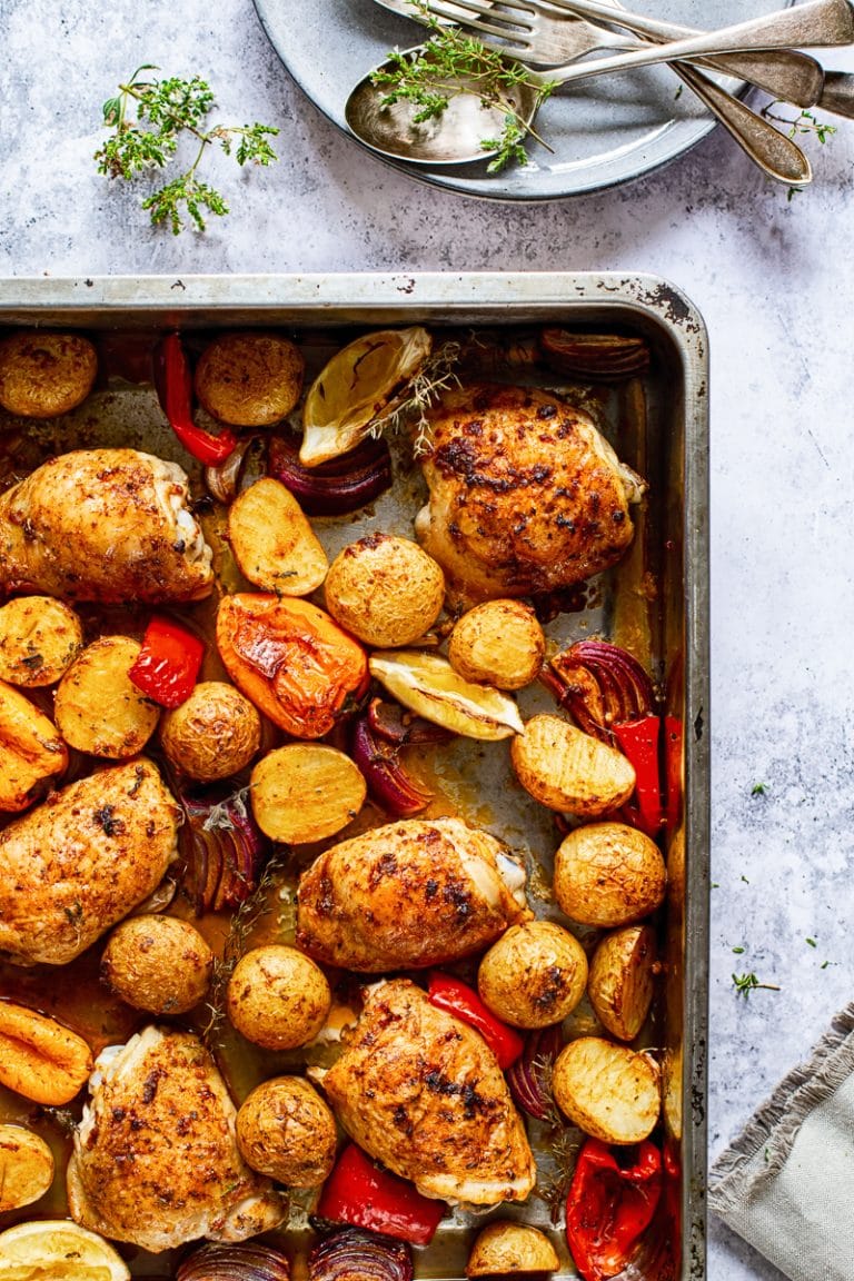 Spanish Style Baked Chicken Thighs with Potatoes - Vikalinka