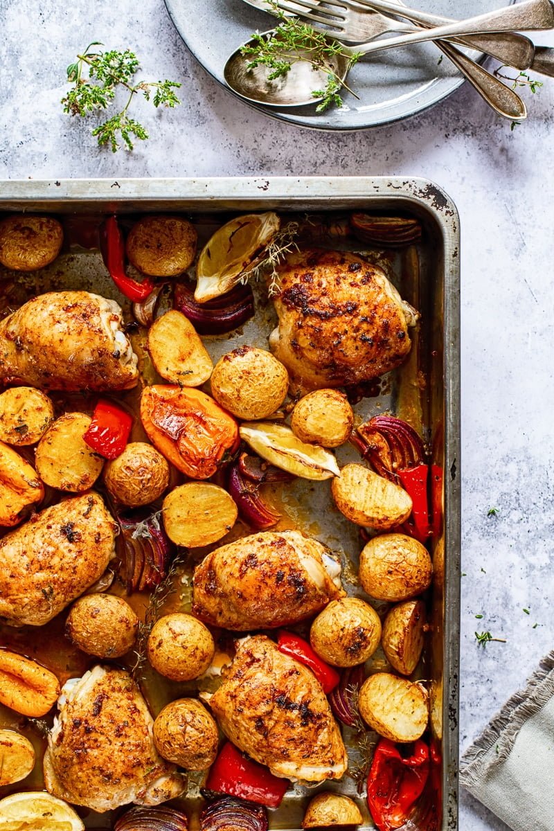 Top down of a corner of the baking tray