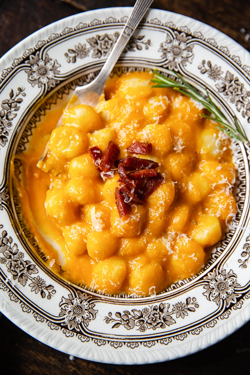 top down of a bowl of gnocchi