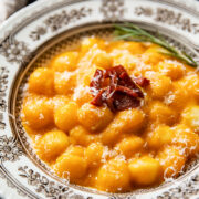 close up of butternut squash gnocchi in a bowl