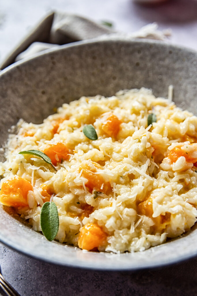 Close up of Butternut Squash Risotto in a bowl
