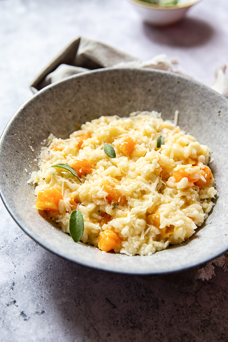 side shot of Butternut Squash Risotto  in a bowl