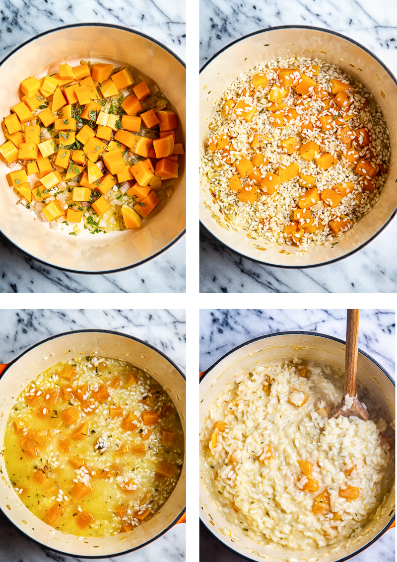 Process shot showing assembly of the recipe in a pot