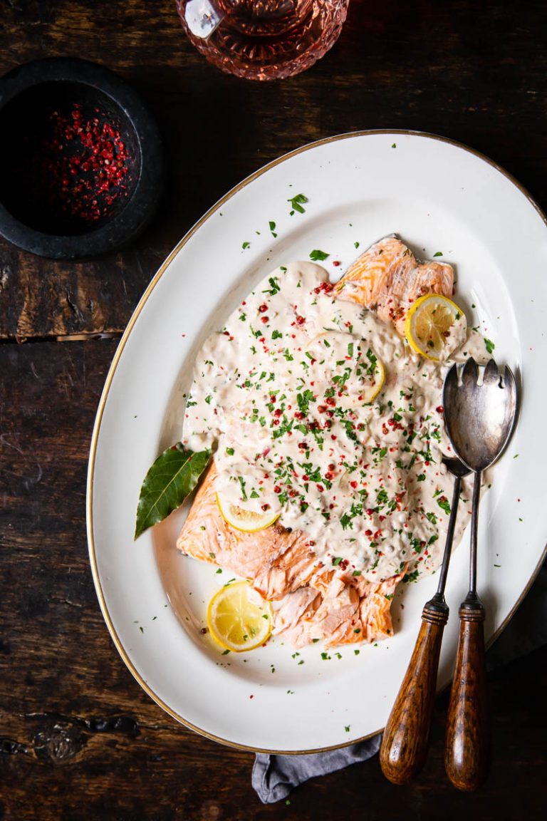 Baked Salmon with Rose Wine Cream Sauce Vikalinka