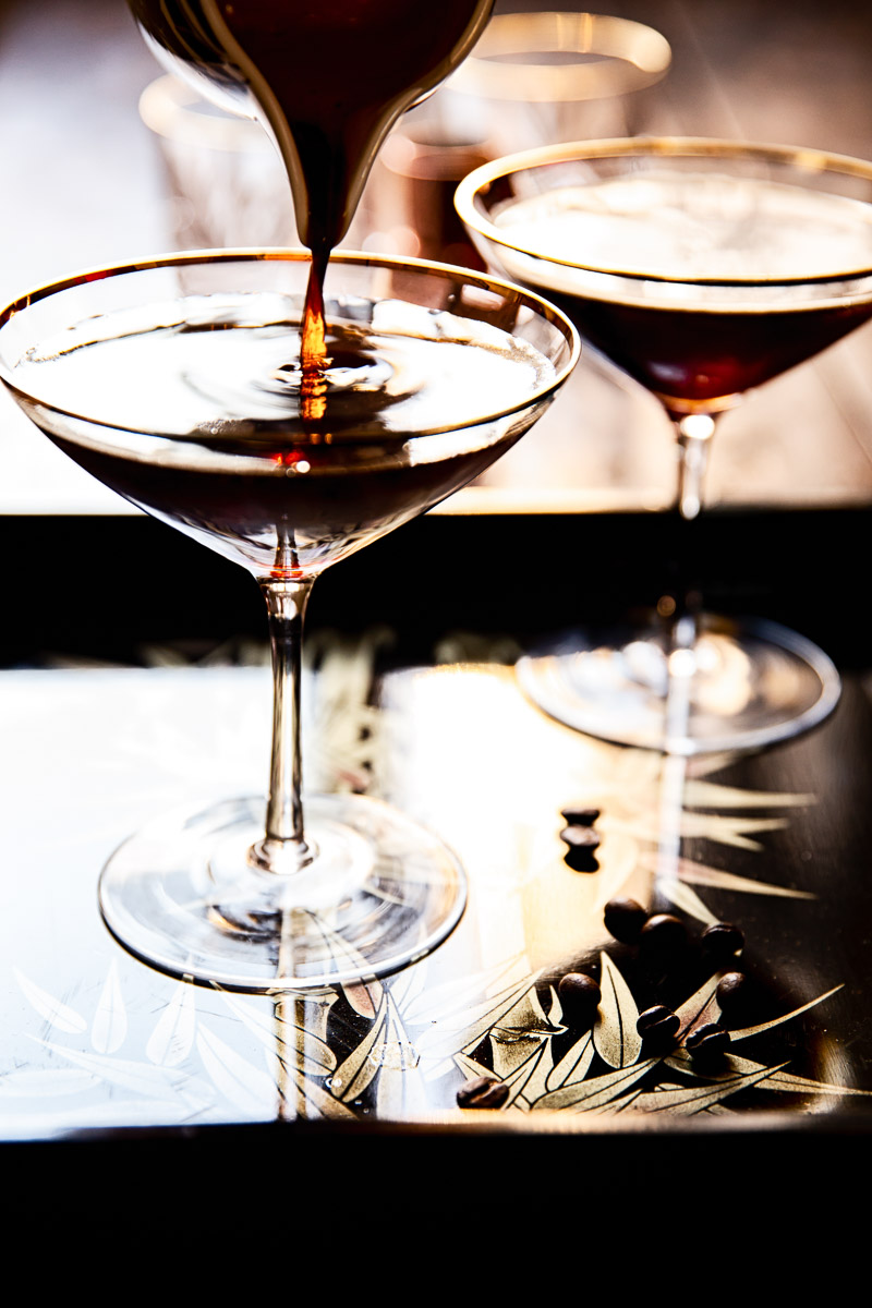 Espresso Martini being poured into glass