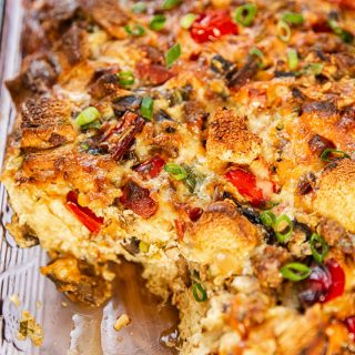 Baking tray with overnight breakfast casserole