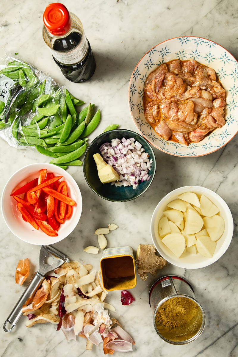 Chinese chicken curry ingredients.