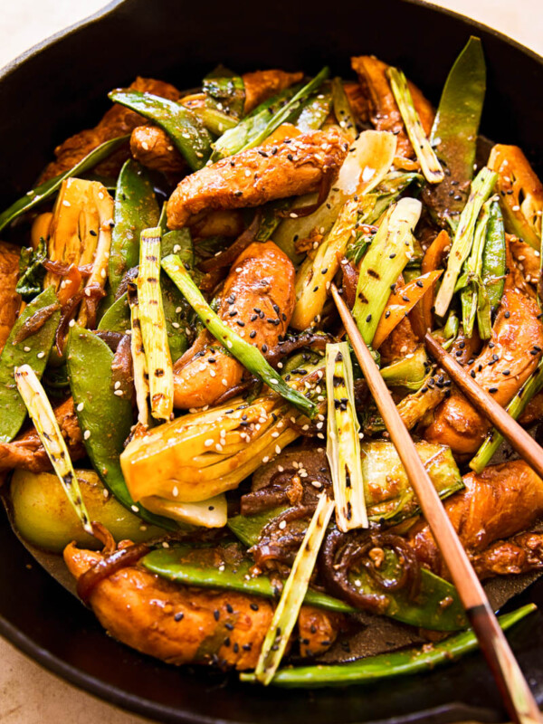 Teriyaki Chicken Stir Fry in cast iron pan