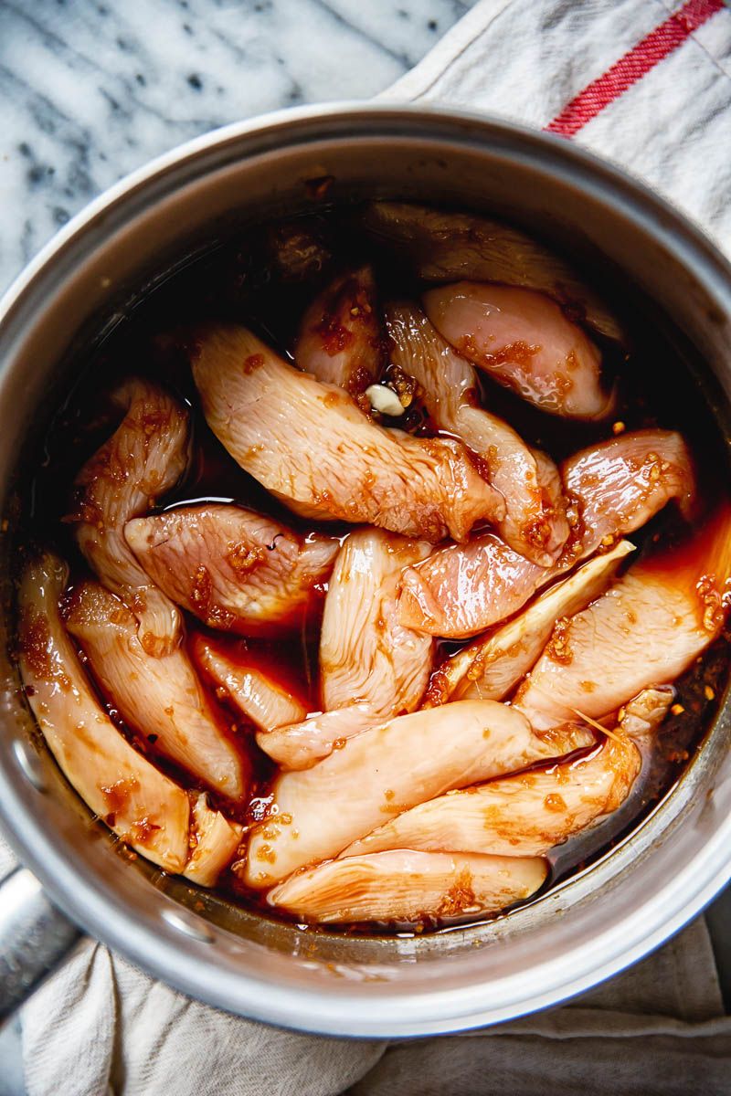 chicken breasts in soy sauce poaching liquid