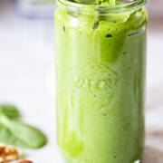 spinach pesto in mason jar