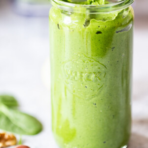 spinach pesto in mason jar