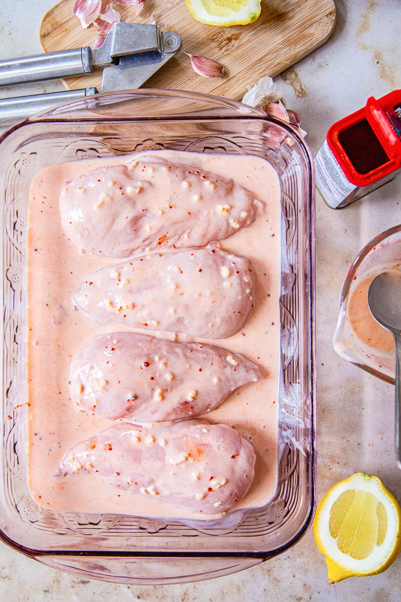 chicken breasts marinated in buttermilk and spices 