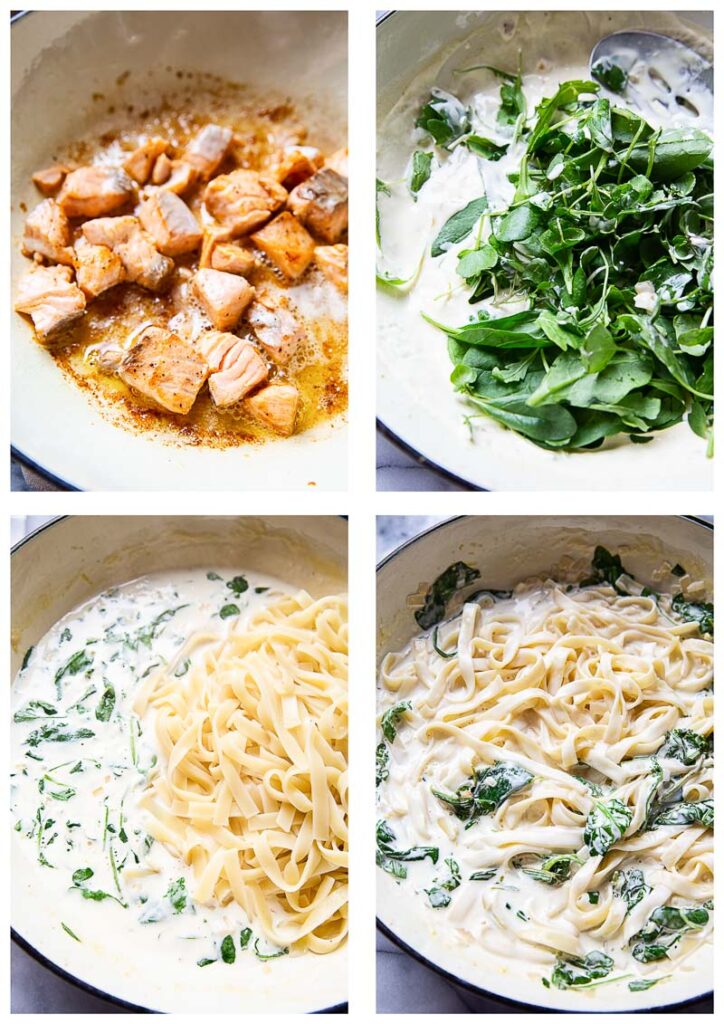 Creamy Salmon Pasta with Mixed Greens (VIDEO) - Vikalinka