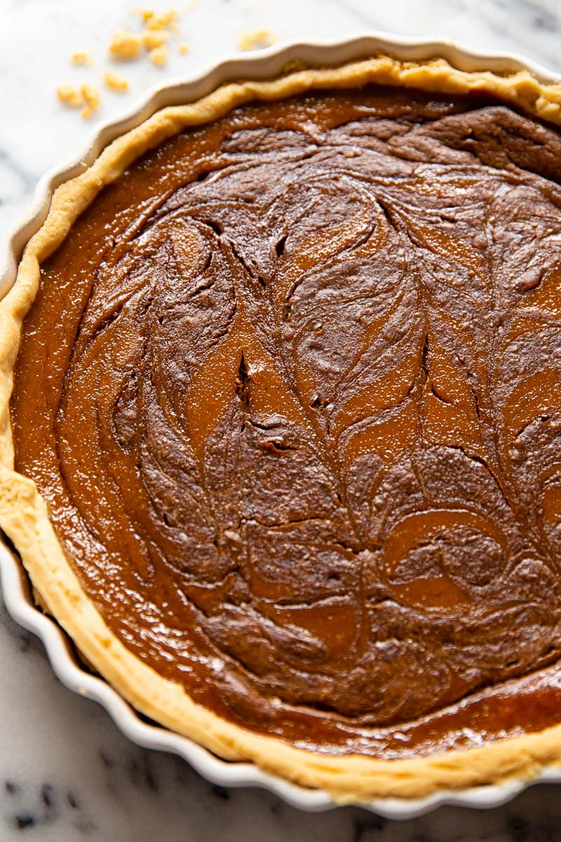 pumpkin pie with chocolate swirl