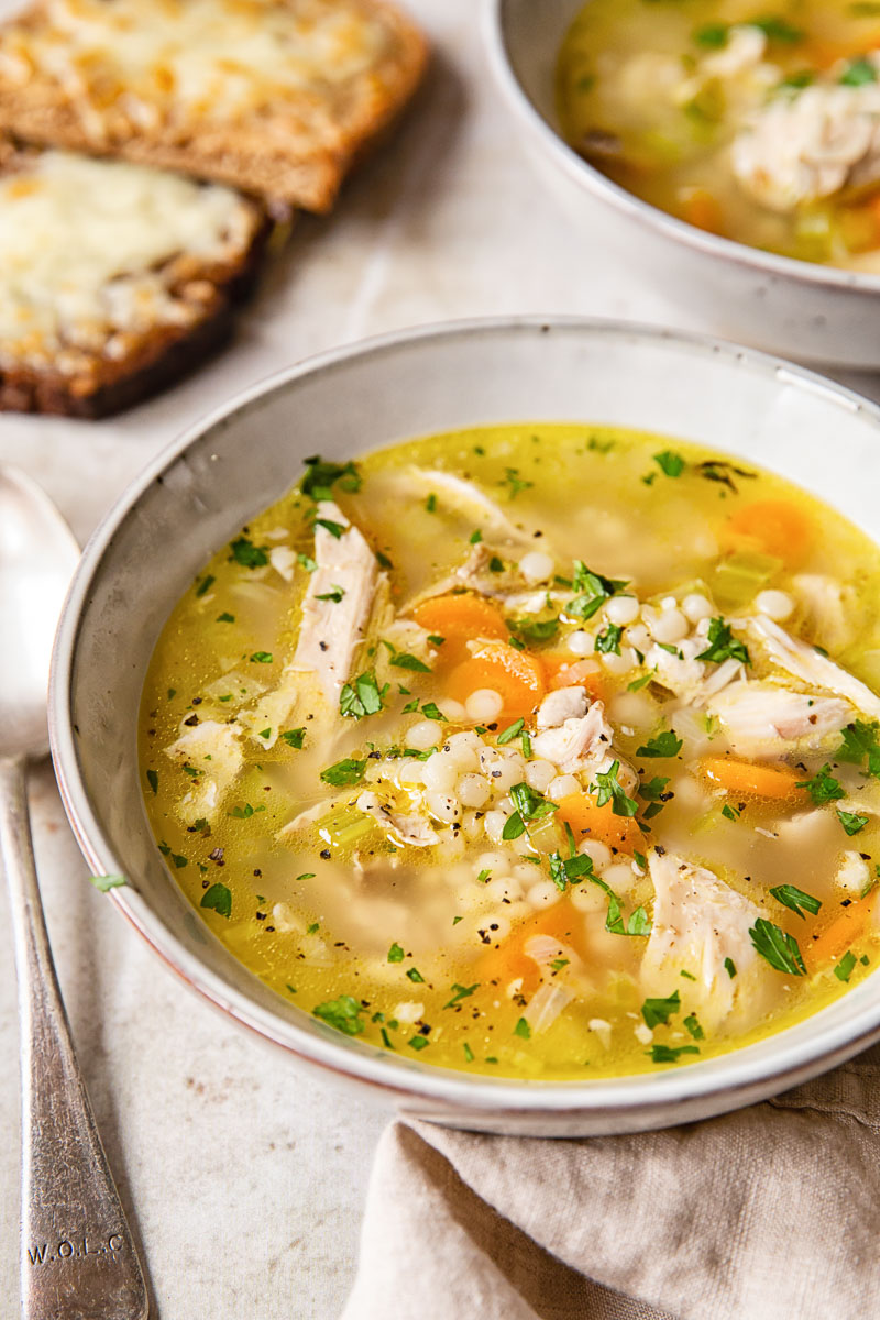 Easy leftover turkey soup in a bowl