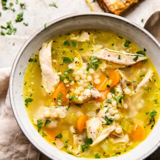 Turkey Soup in grey bowl