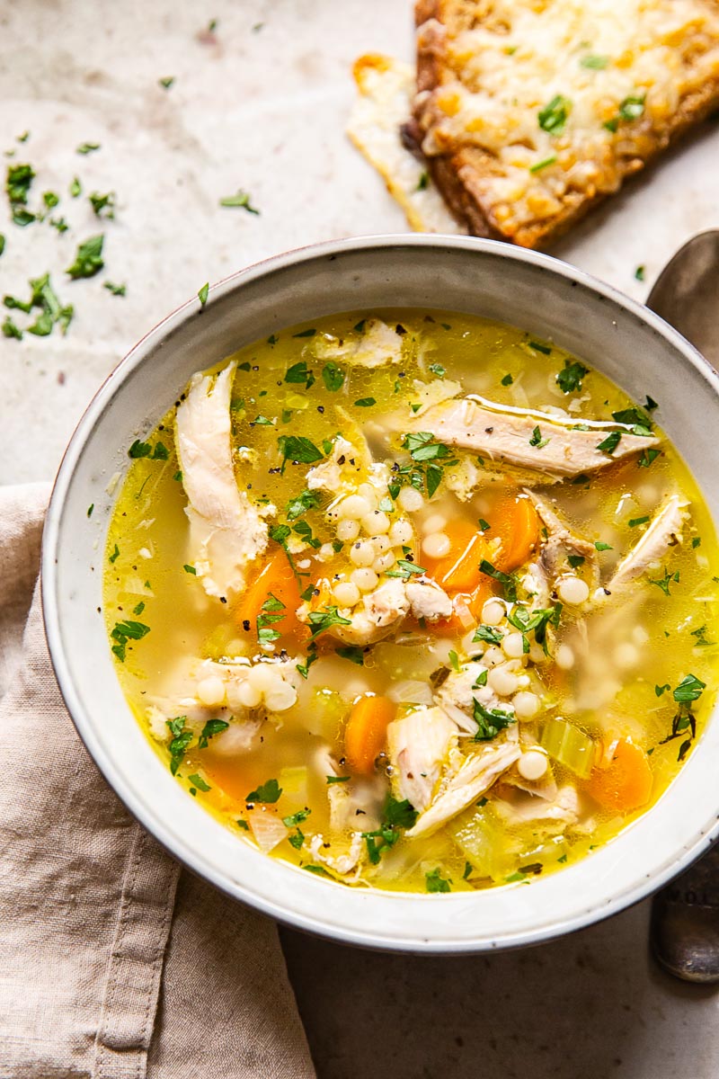 Turkey Soup in grey bowl 