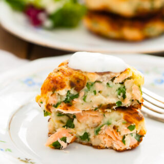 Salmon Cake broken in half