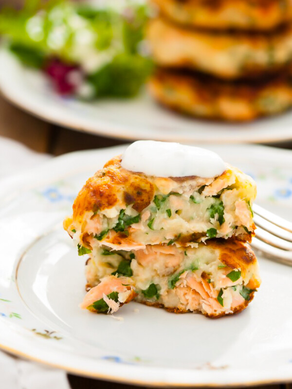Salmon Cake broken in half