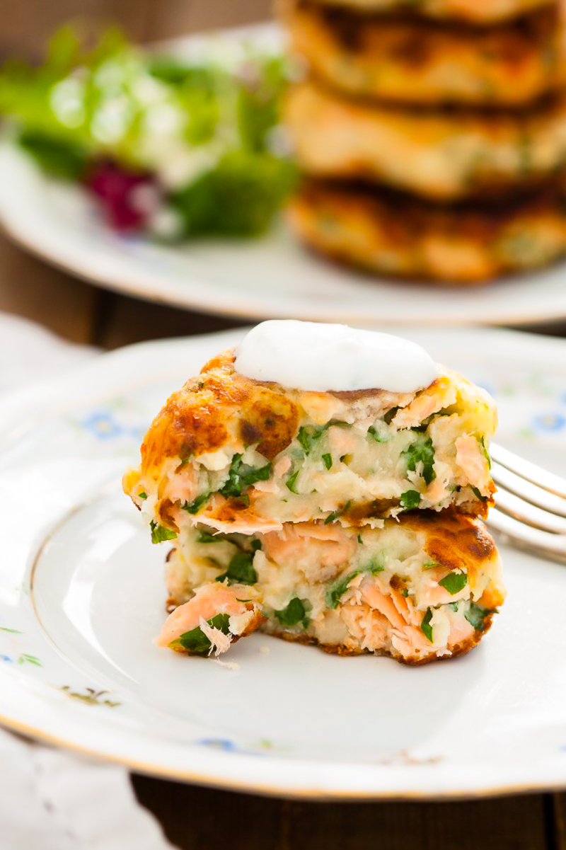 Salmon Cake broken in half