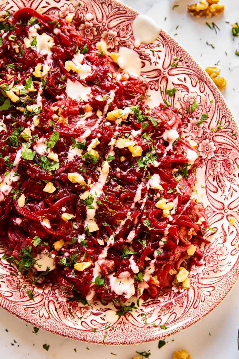 beetroot salad drizzled with mayonnaise dressing