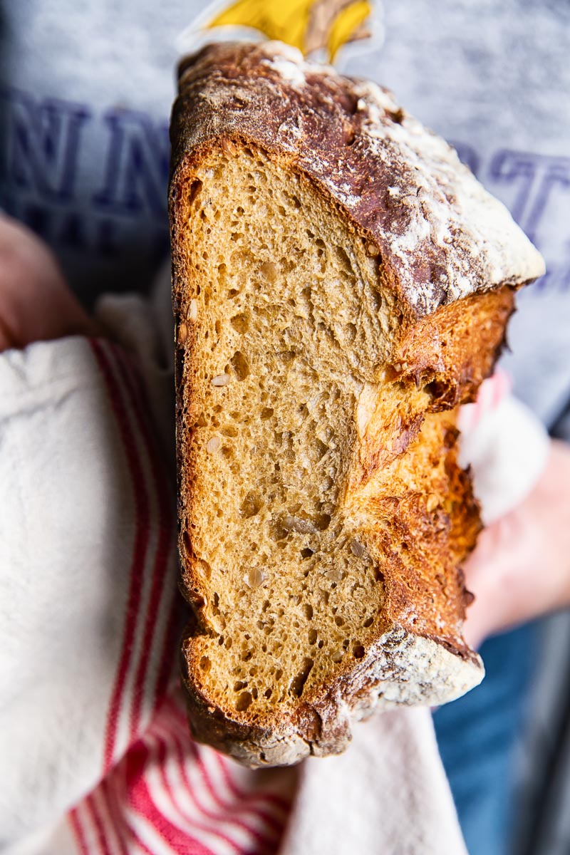 Sliced Rye Bread with interior crumb exposed