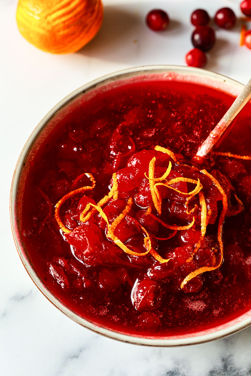 cranberry sauce sprinkled with orange zest